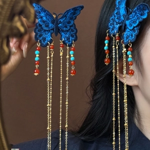 Barrette à Cheveux Gland Papillon Brodé Nouveau Style Chinois Ethnique Vintage Alliage Tissu Perles Pince Bec de Canard Femmes Accessoires Cheveux