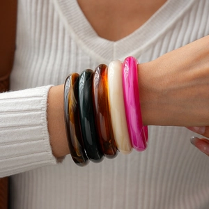 Retro Acrylic Bangle Bracelet Geometric Round Resin With Marble Pattern Vintage Style Jewelry For Women Unique Elegant