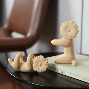 Nordic ceramic lion sculpture set in warm beige, modern minimalist home decor accents