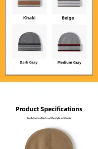 Detail showing knit texture and four color options for the wool striped beanie hat