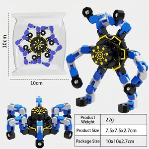 Mechanical fidget spinner toy for kids in blue and black with transformable joints