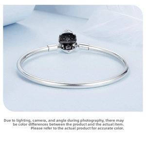 Macro shot of 925 silver star bangle clasp on light blue background with white feather