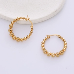 French style minimalist 20mm gold beaded hoop earrings in 18K gold plated stainless steel