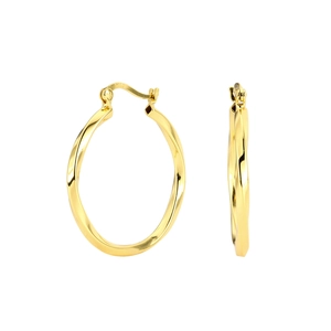 Detailed close-up showing the S925 silver hallmark and twisted texture of the gold hoops