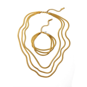 Minimalist 18k gold stainless steel jewelry set with snake bone necklace and bracelet