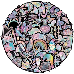 Set of 50 purple fantasy graffiti stickers for decorating guitars and laptops