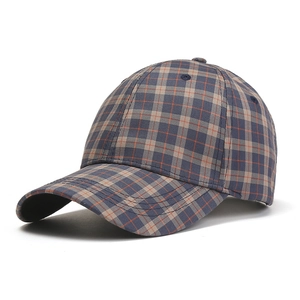 Classic plaid checkered baseball cap with curved brim in grey and blue for men and women
