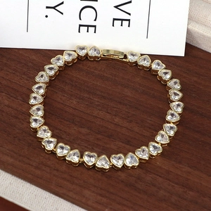 Heart Shape Zircon Tennis Bracelet Gold Plated Copper For Women Elegant Romantic Minimalist Light Luxury Jewelry