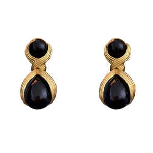 Gothic vintage black water drop earrings with brushed gold metallic geometric finish