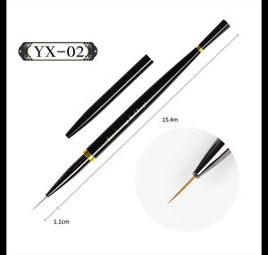 Macro detail of a 15.4cm black professional nail art liner brush with fine 1.1cm bristles