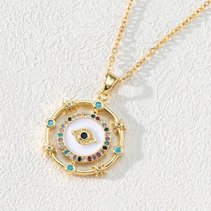 Bohemian 18K gold-plated Evil Eye necklace with colorful zircons and star accents