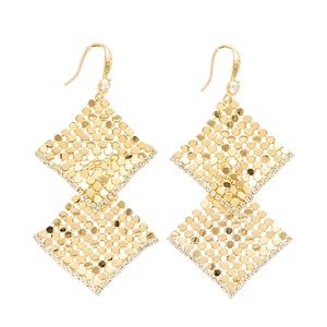 18k gold plated geometric rhombus drop earrings with sparkling sequins and zircon