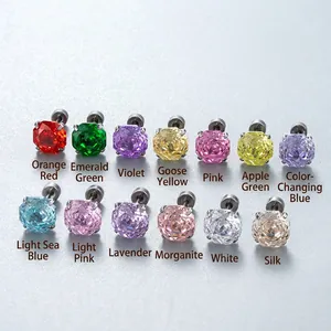 Surgical steel stud earrings with octagonal zirconia in thirteen assorted colors