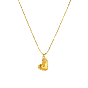 Gold plated stainless steel heart pendant necklace with star motif and scalloped edge