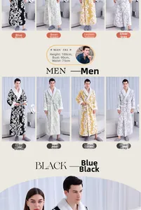 Detail of soft jacquard fleece bathrobe for men featuring floral patterns in four colors
