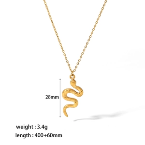Gold stainless steel snake pendant necklace with 28mm drop and 400+60mm chain