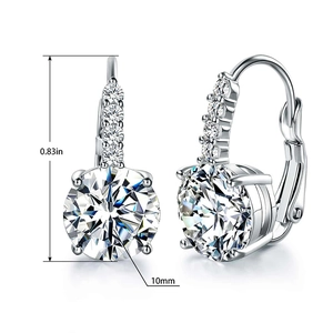 Elegant silver zircon hoop earrings with 10mm round main stone and 0.83in height detail