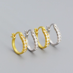Minimalist S925 sterling silver geometric hoop earrings with sparkling zircon stones