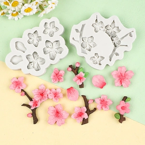 Silicone mold set for cherry blossom flowers and branches cake decorating tools