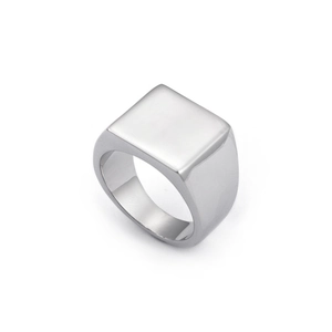 Minimalist silver polished square signet ring made of durable stainless steel
