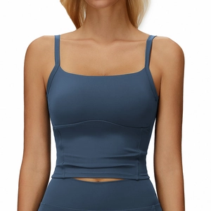 Set da yoga blu scuro con reggiseno sportivo con scollo quadrato e leggings a vita alta