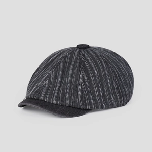 Béret à Visière en Denim Lavé Vintage à Rayures Chapeau Ivy Rétro Britannique Ajustable Casquette Plate pour Hommes Femmes