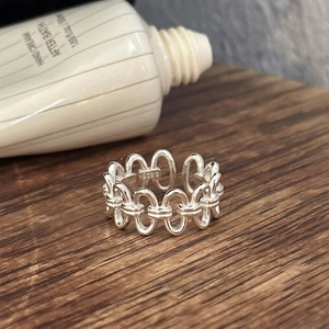 Minimalist S925 sterling silver chain link ring with vintage adjustable opening