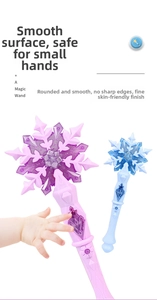 Detail of smooth snowflake magic wand with blue and pink colors for safe child play
