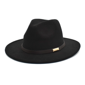 Classic black wool fedora hat with a wide brim and decorative metal-trimmed band