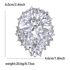 Exaggerated silver crystal flower brooch for women suits with size dimensions