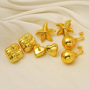 18K gold plated stainless steel stud earrings set with starfish heart and sphere charms