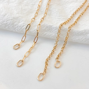 Gold-plated stainless steel paperclip and rolo necklace chains for DIY jewelry