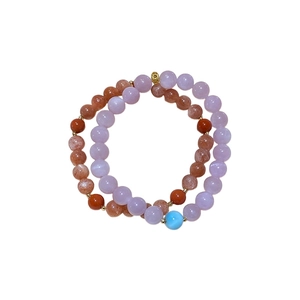 Double-layered natural stone bead bracelet with purple and orange crystal beads for women