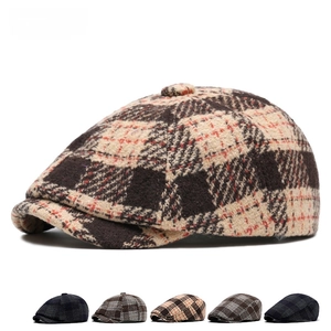 Classic vintage plaid ivy cap for men and women in thick wool blend fabric