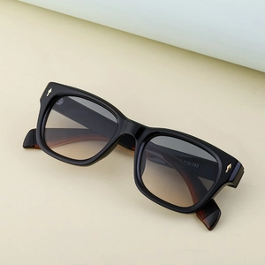 Square polarized sunglasses with thick black frame and brown gradient lenses for men