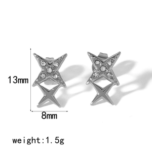 Star-shaped earrings with rhinestones showing dimensions 13mm height and 8mm width