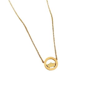 Elegant 18K gold plated titanium steel crown necklace with delicate round pendant for women