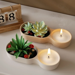 Moule en silicone double pour bougies et pots de succulentes sur un bureau minimaliste