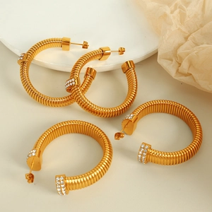 Luxury Stainless Steel Rhinestone Spiral Hoop Earrings For Women Gold Plated Geometric Fashion Jewelry Accessory For Daily Wear