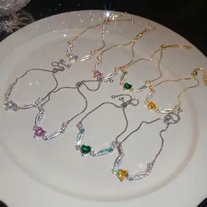 Elegant adjustable heart zircon bracelets in gold and silver finish with colorful crystals