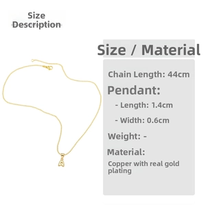 Size guide for gold plated letter A pendant necklace with 44cm chain length details