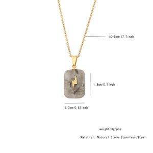 Detail view of gold stainless steel lightning necklace with natural stone pendant dimensions