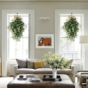 Olive leaf door swags with beige bows for elegant European rustic home wall decoration