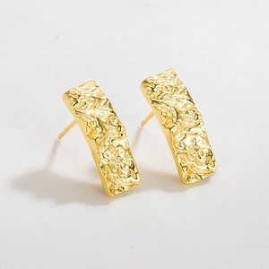 Irregular Hammered Texture Earrings 925 Sterling Silver Rectangular Minimalist Studs For Women