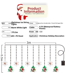 Detailed diagram of LED Christmas icicle lights with 3x0.5m dimensions and warm white glow
