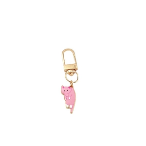 Cute pink enamel kitten charm keychain with golden metal lobster clasp for bags and keys
