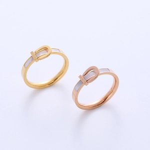 Belt Buckle Stainless Steel Ring With Shell Inlay Love Forever Message Fashion Jewelry For Women Minimalist Design