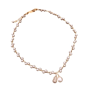French pearl beaded necklace with zircon gourd pendant and gold finish clavicle chain