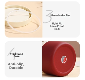 Detail view of the leakproof silicone seal and thickened non-slip base on the red bento box