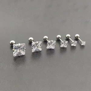 Silver stainless steel square zircon stud earrings set with six different sizes